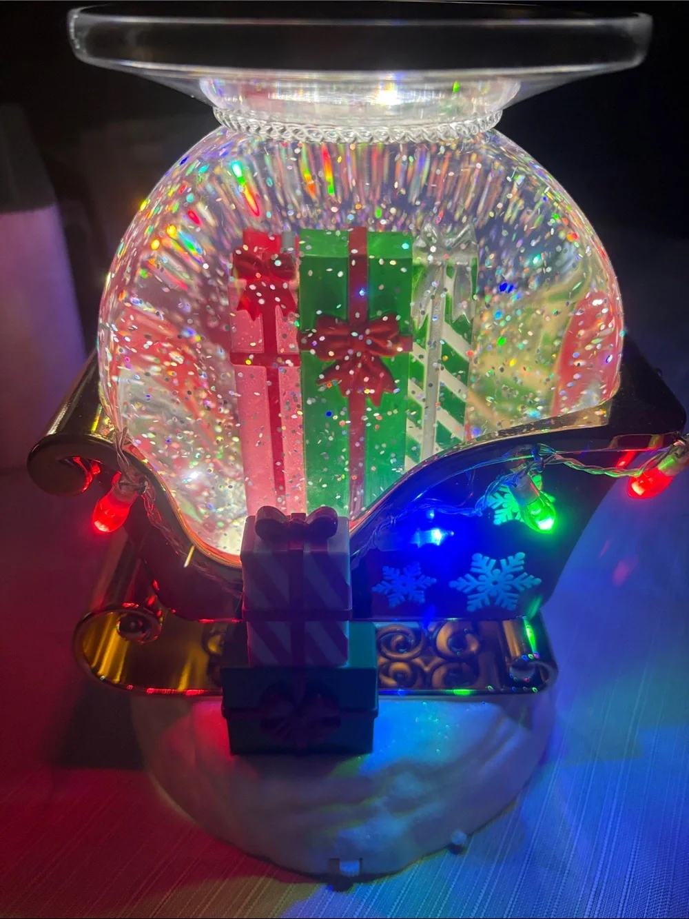Bath & Body Works Red and Green Santa Sleigh Snow Globe Ornament